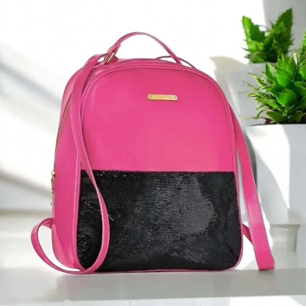 NEW JUICY COUTURE Hot Pink & Black Sequin Backpack Bag FAST SHIPPING NWT 1507-57